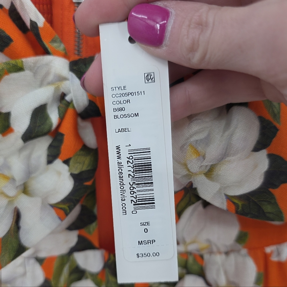 New Alice + Olivia 'Melvina' Floral- Print Linen-Blend Dress 0 - Picture 4 of 9